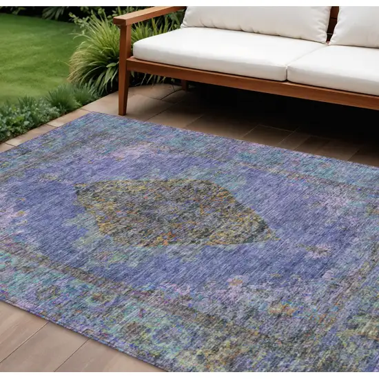 Purple And Gold Medallion Washable Indoor Outdoor Area Rug Photo 2