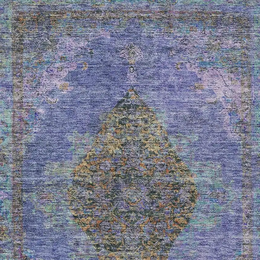 Purple And Gold Medallion Washable Indoor Outdoor Area Rug Photo 3