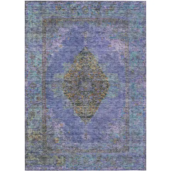 Purple And Gold Medallion Washable Indoor Outdoor Area Rug Photo 1