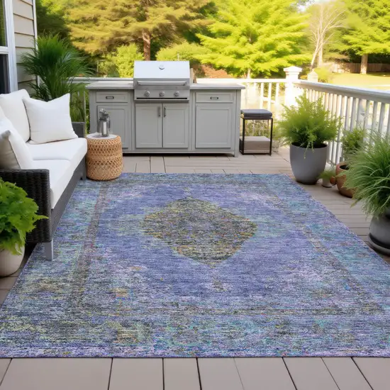 Purple And Gold Medallion Washable Indoor Outdoor Area Rug Photo 5