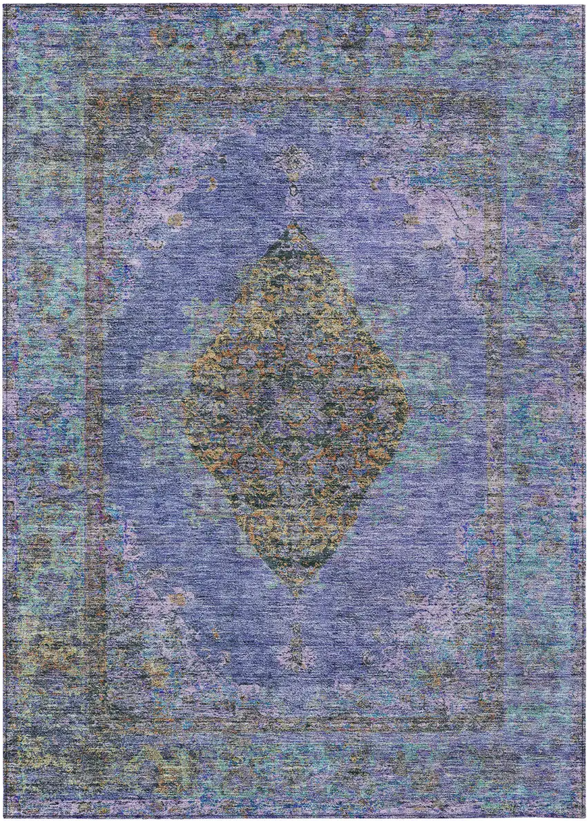 Purple And Gold Medallion Washable Indoor Outdoor Area Rug Photo 1