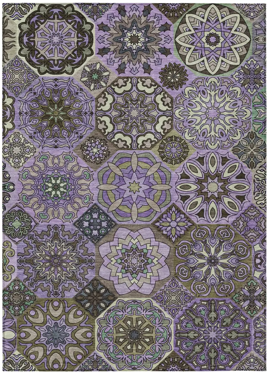 Purple And Graphite Patchwork Washable Indoor Outdoor Area Rug Photo 2