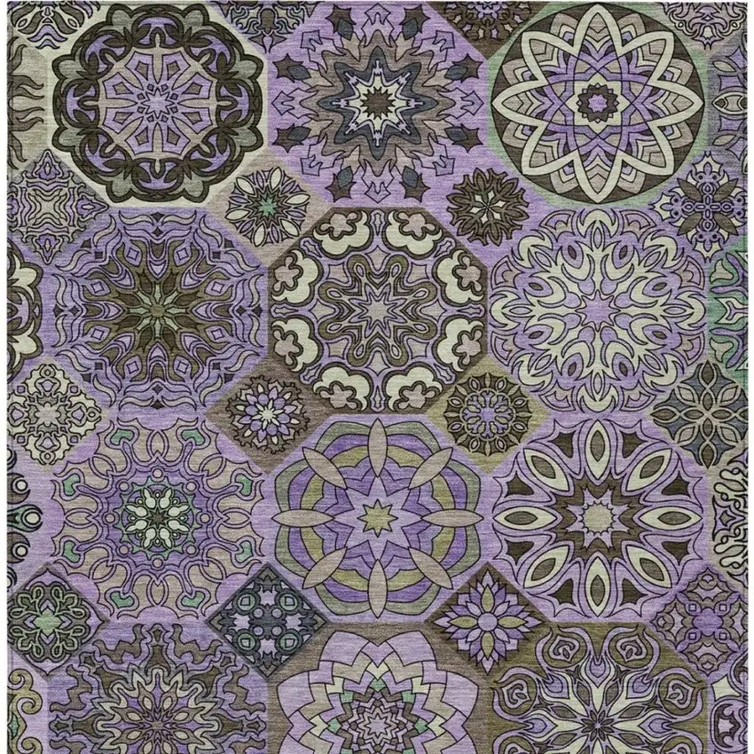 Purple And Graphite Patchwork Washable Indoor Outdoor Area Rug Photo 4