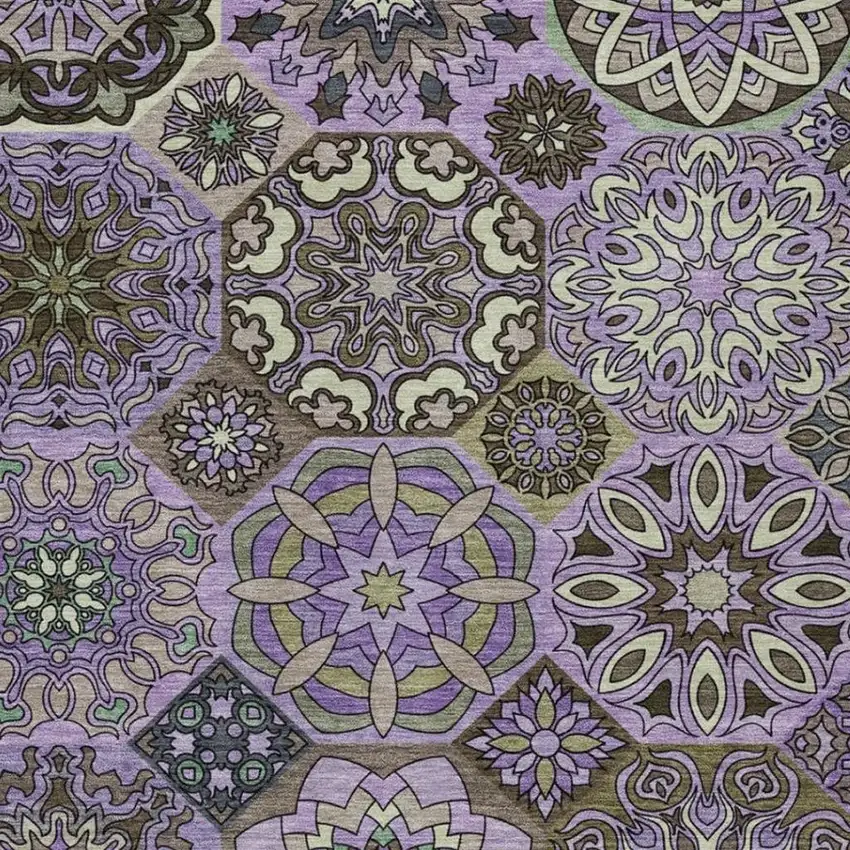 Purple And Graphite Patchwork Washable Indoor Outdoor Area Rug Photo 3