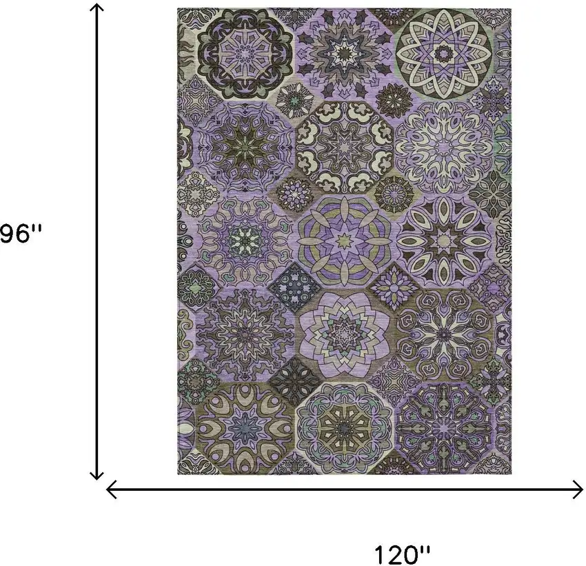 Purple And Graphite Patchwork Washable Indoor Outdoor Area Rug Photo 7
