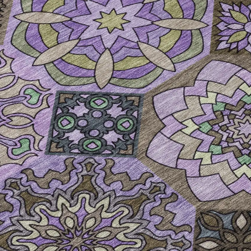 Purple And Graphite Patchwork Washable Indoor Outdoor Area Rug Photo 6