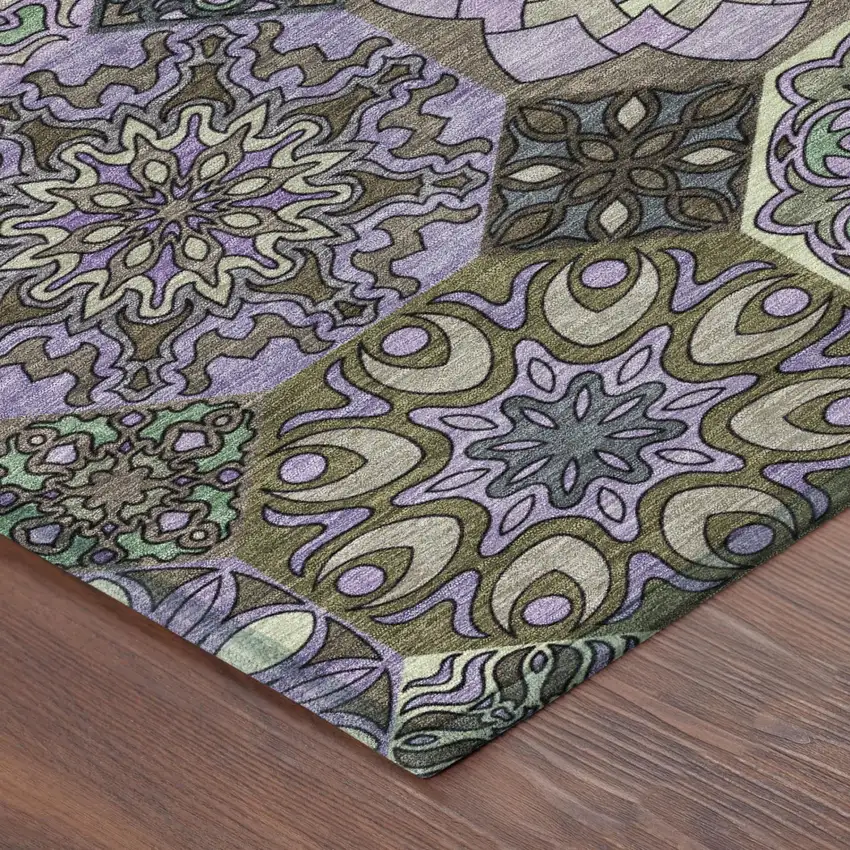 Purple And Graphite Patchwork Washable Indoor Outdoor Area Rug Photo 5