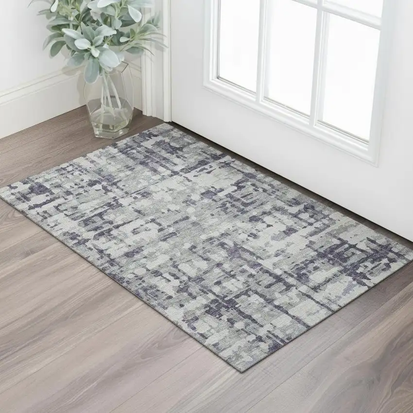 Purple And Gray Abstract Washable Area Rug With UV Protection Photo 1