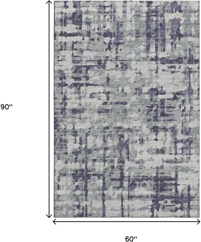 Purple And Gray Abstract Washable Area Rug With UV Protection Photo 3