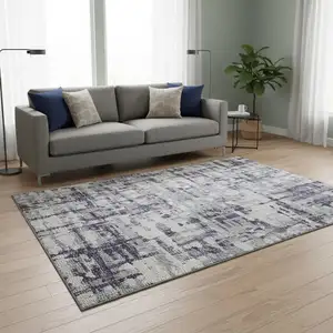 Photo of Purple And Gray Abstract Washable Area Rug With UV Protection