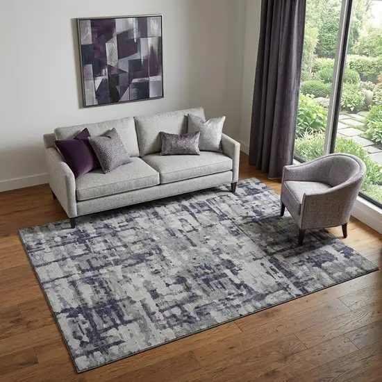 Purple And Gray Abstract Distressed Washable Area Rug With UV Protection Photo 1