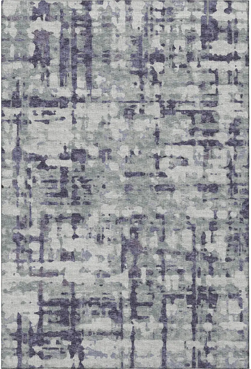 Purple And Gray Abstract Washable Area Rug With UV Protection Photo 4
