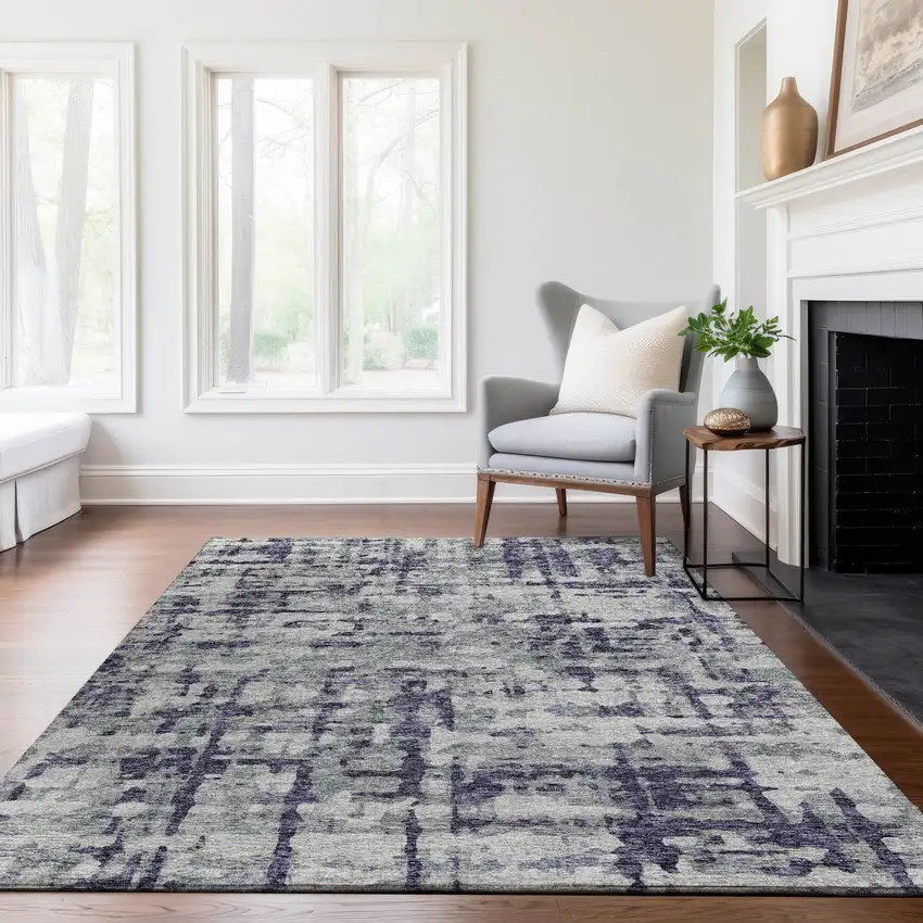 Purple And Gray Abstract Washable Area Rug With UV Protection Photo 6