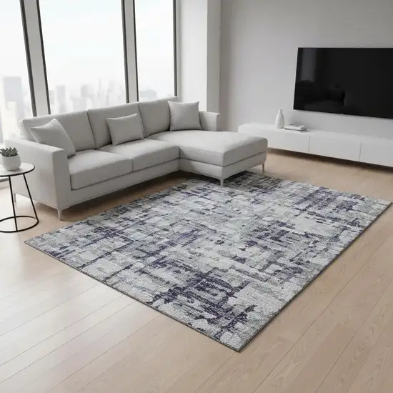 Purple And Gray Abstract Washable Area Rug With UV Protection Photo 1