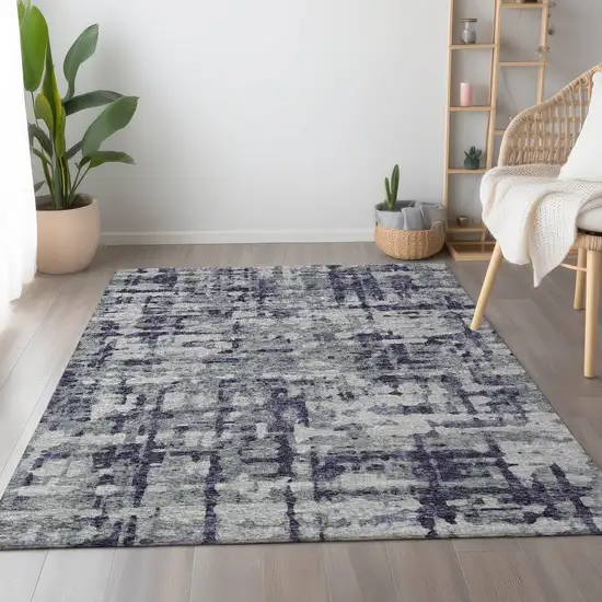 Purple And Gray Abstract Washable Area Rug With UV Protection Photo 5