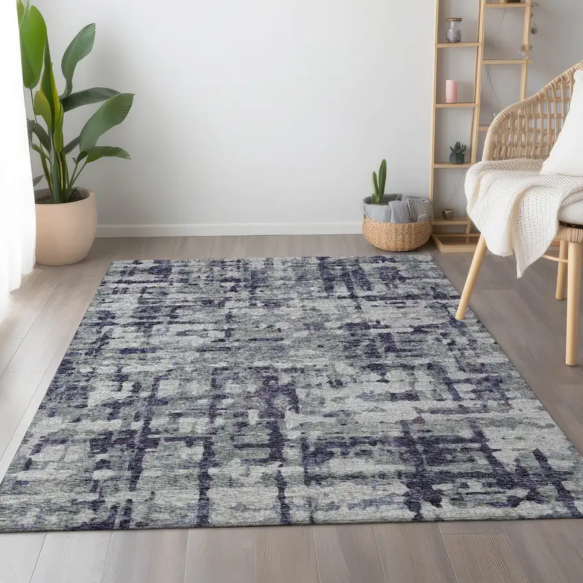 Purple And Gray Abstract Washable Area Rug With UV Protection Photo 5
