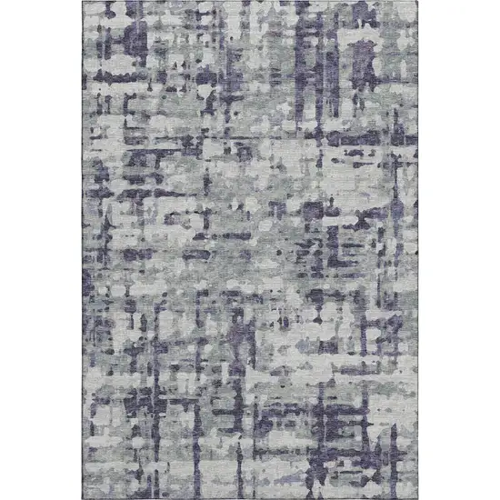 Purple And Gray Abstract Washable Area Rug With UV Protection Photo 2