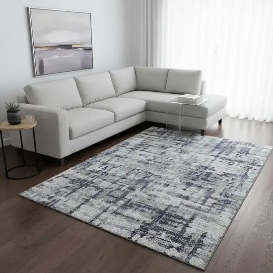 Purple And Gray Abstract Washable Area Rug With UV Protection Photo 1