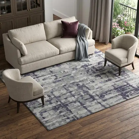 Purple And Gray Abstract Distressed Washable Area Rug With UV Protection Photo 1