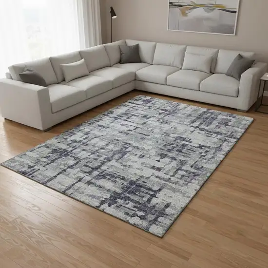 Purple And Gray Abstract Washable Area Rug With UV Protection Photo 1