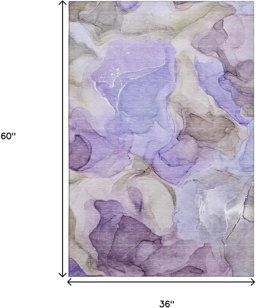 Purple And Gray Abstract Washable Area Rug With UV Protection Photo 7