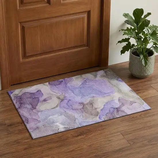 Purple And Gray Abstract Washable Area Rug With UV Protection Photo 1