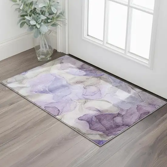Purple And Gray Abstract Washable Area Rug With UV Protection Photo 1