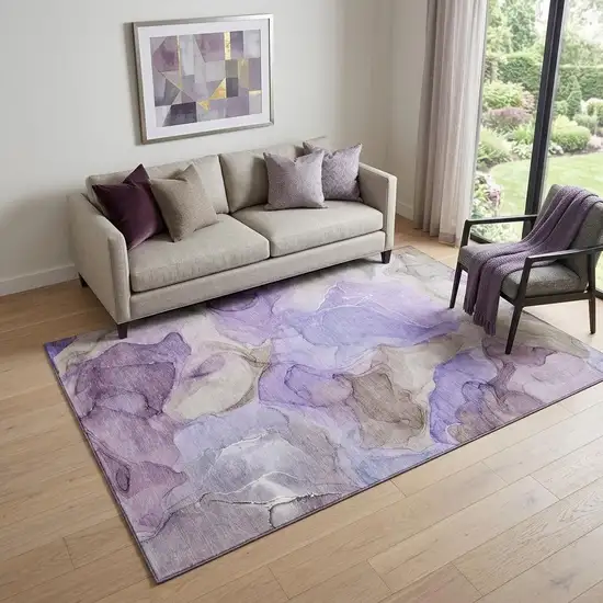 Purple And Gray Abstract Washable Area Rug With UV Protection Photo 1