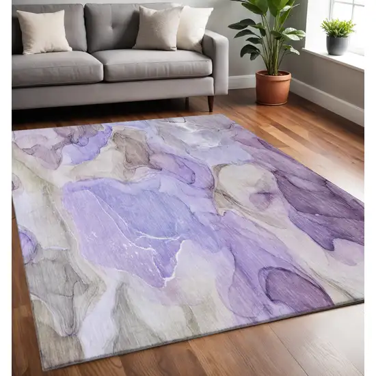 Purple And Gray Abstract Washable Area Rug With UV Protection Photo 2