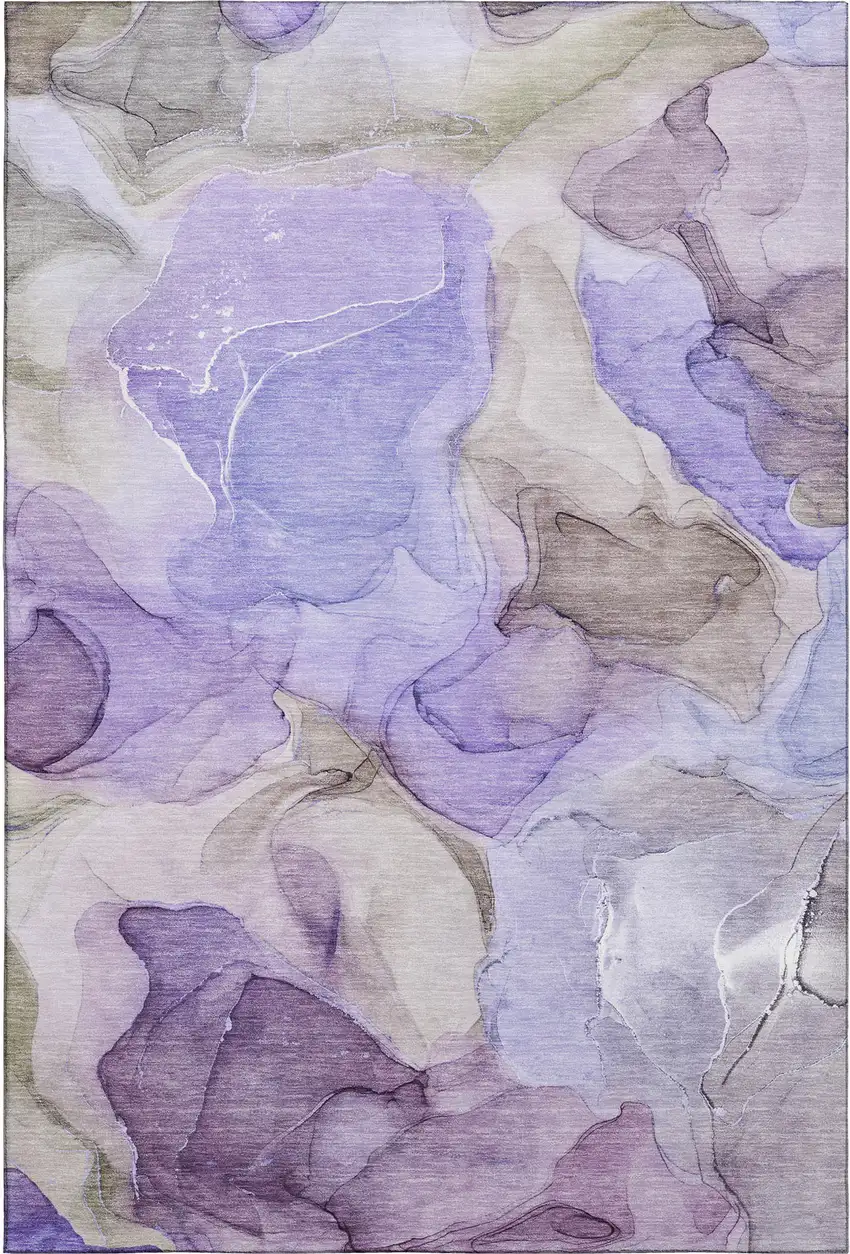 Purple And Gray Abstract Washable Area Rug With UV Protection Photo 1