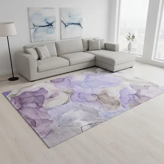Purple And Gray Abstract Washable Area Rug With UV Protection Photo 1