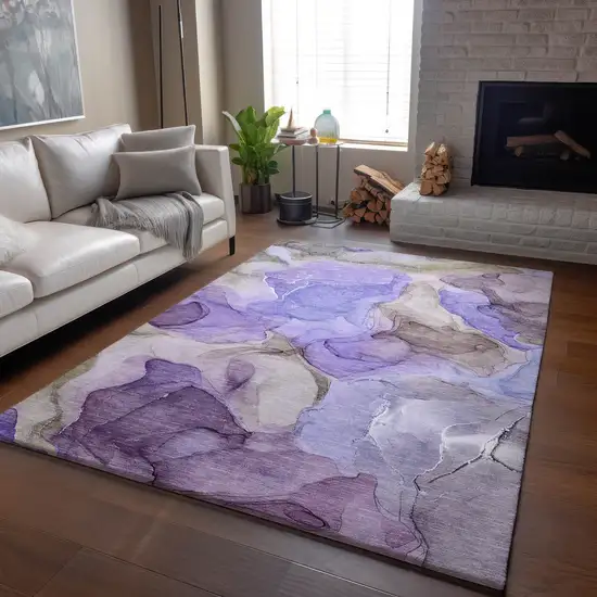 Purple And Gray Abstract Washable Area Rug With UV Protection Photo 7
