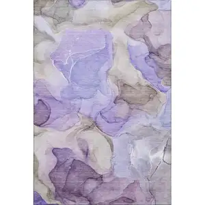 Photo of Purple And Gray Abstract Washable Area Rug With UV Protection