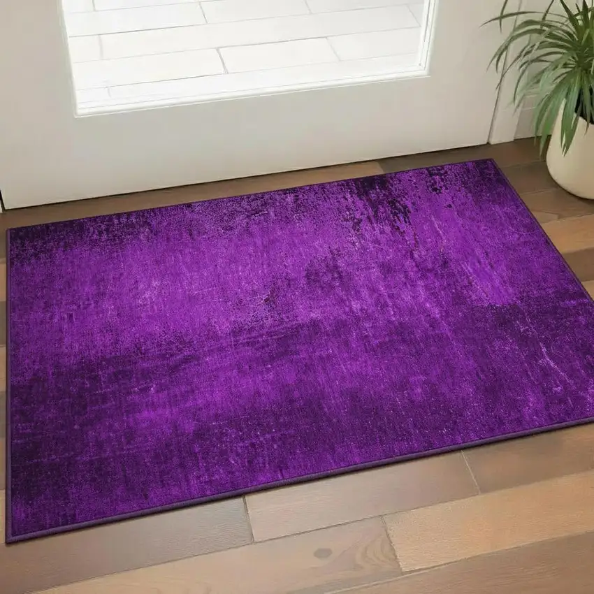 Purple And Gray Abstract Washable Area Rug With UV Protection Photo 1