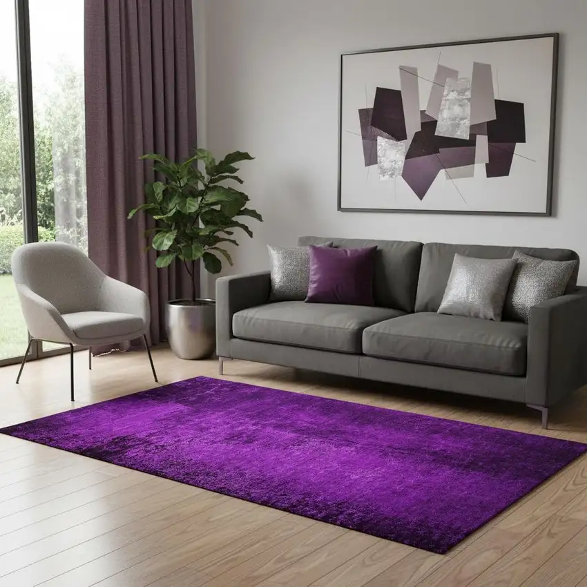 Purple And Gray Abstract Washable Area Rug With UV Protection Photo 1