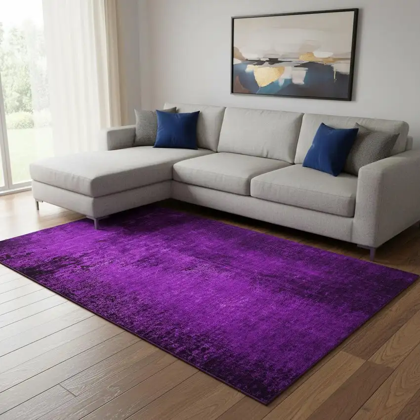 Purple And Gray Abstract Washable Area Rug With UV Protection Photo 1
