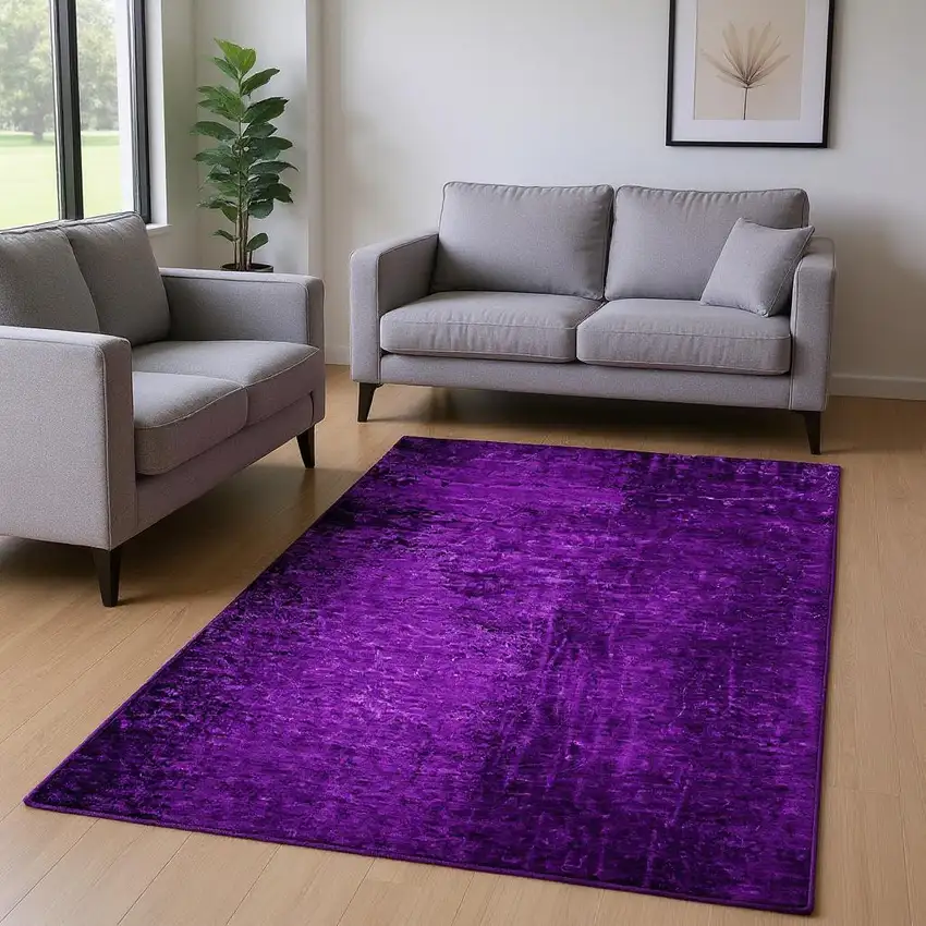 Purple And Gray Abstract Washable Area Rug With UV Protection Photo 2