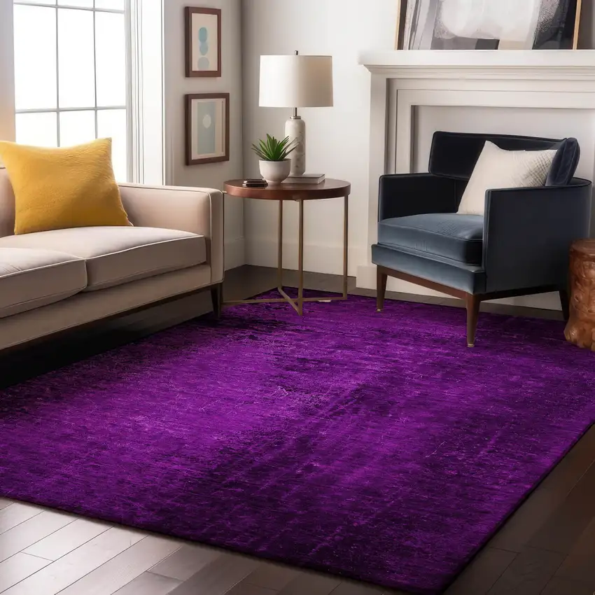 Purple And Gray Abstract Washable Area Rug With UV Protection Photo 5