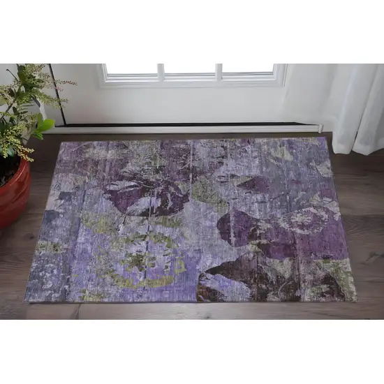 Purple And Gray Abstract Washable Area Rug With UV Protection Photo 2