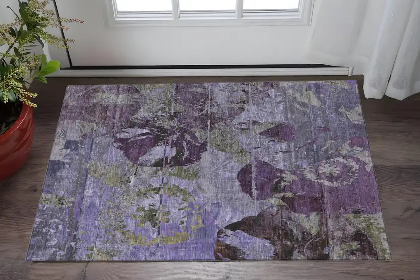 Purple And Gray Abstract Washable Area Rug With UV Protection Photo 2