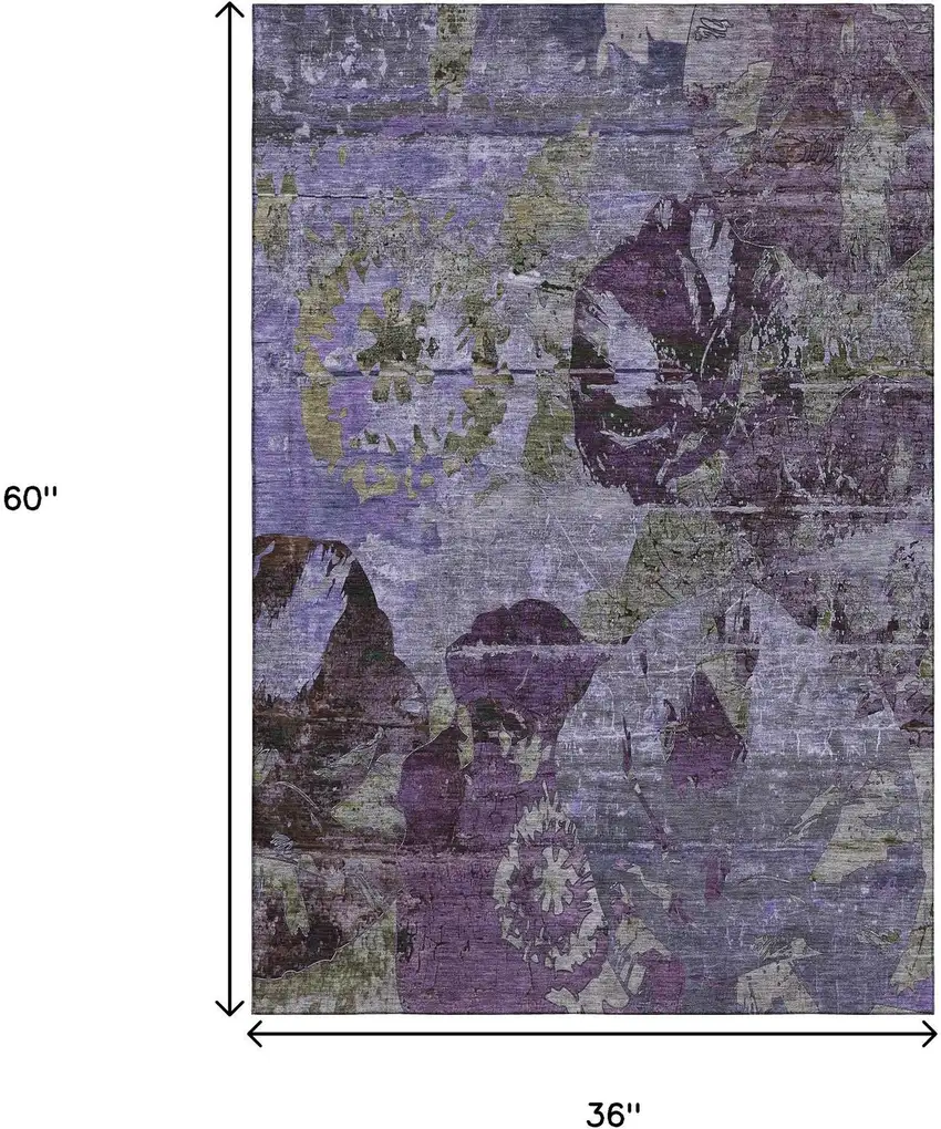 Purple And Gray Abstract Washable Area Rug With UV Protection Photo 5