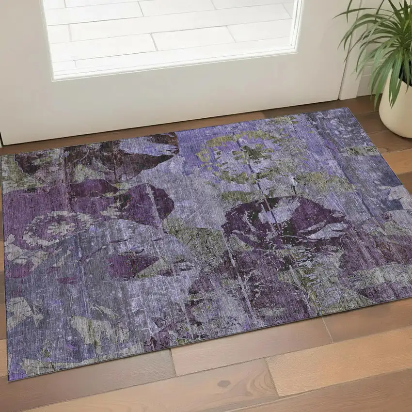 Purple And Gray Abstract Washable Area Rug With UV Protection Photo 1