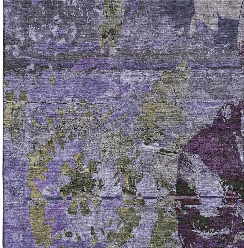 Purple And Gray Abstract Washable Area Rug With UV Protection Photo 3