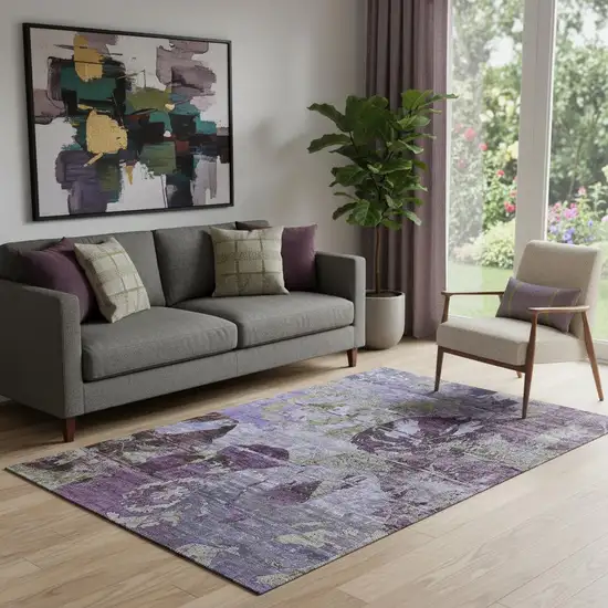 Purple And Gray Abstract Washable Area Rug With UV Protection Photo 1