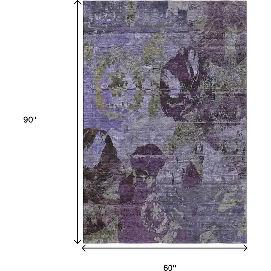 Purple And Gray Abstract Washable Area Rug With UV Protection Photo 3