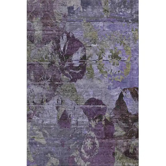Purple And Gray Abstract Washable Area Rug With UV Protection Photo 4