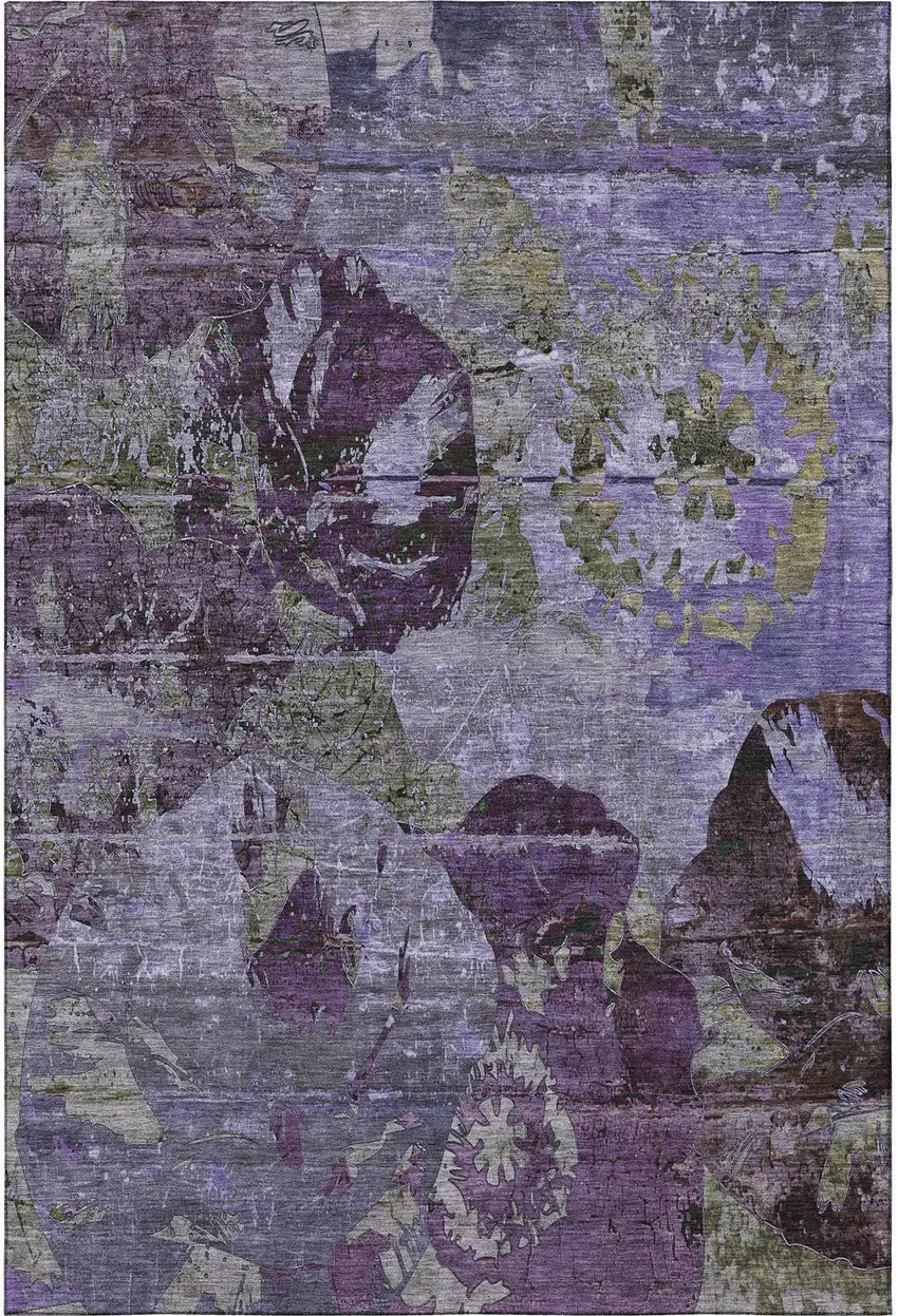 Purple And Gray Abstract Washable Area Rug With UV Protection Photo 4