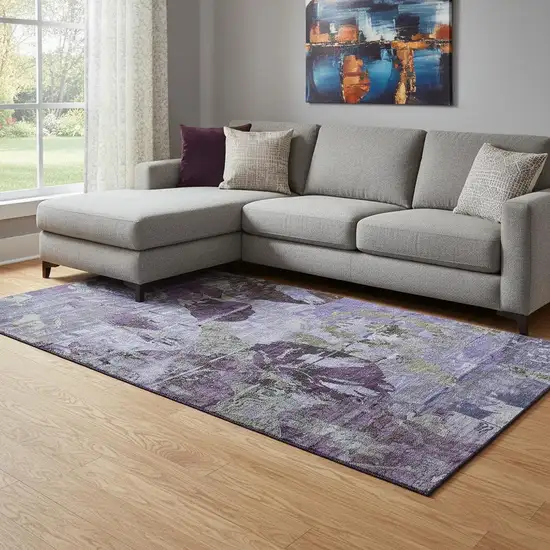 Purple And Gray Abstract Washable Area Rug With UV Protection Photo 1