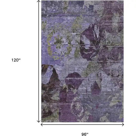 Purple And Gray Abstract Washable Area Rug With UV Protection Photo 6