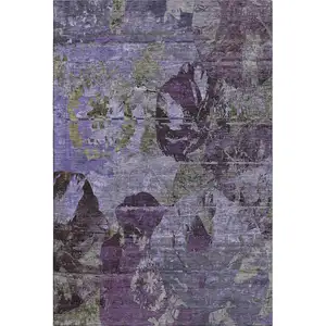 Photo of Purple And Gray Abstract Washable Area Rug With UV Protection